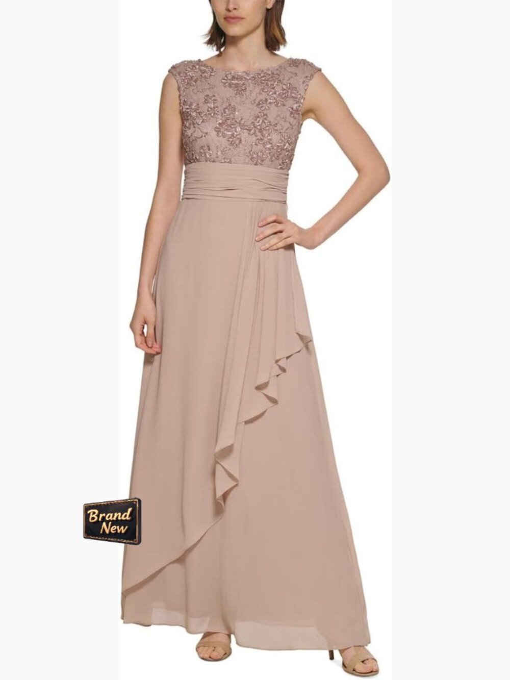 Elegant Sleeveless Embellished Chiffon Formal Gown for Wedding Guest